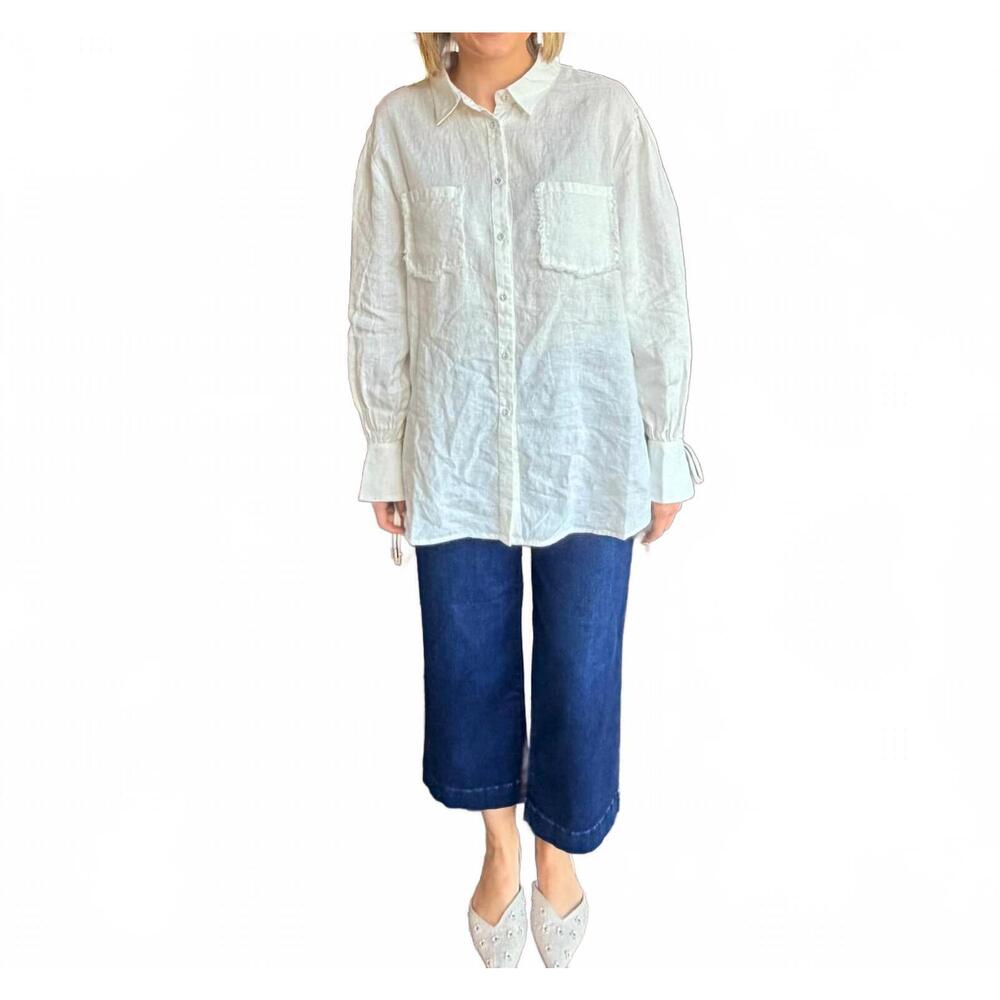 NEW STRAWBERRY PARIS mei long sleeve button-up top in white